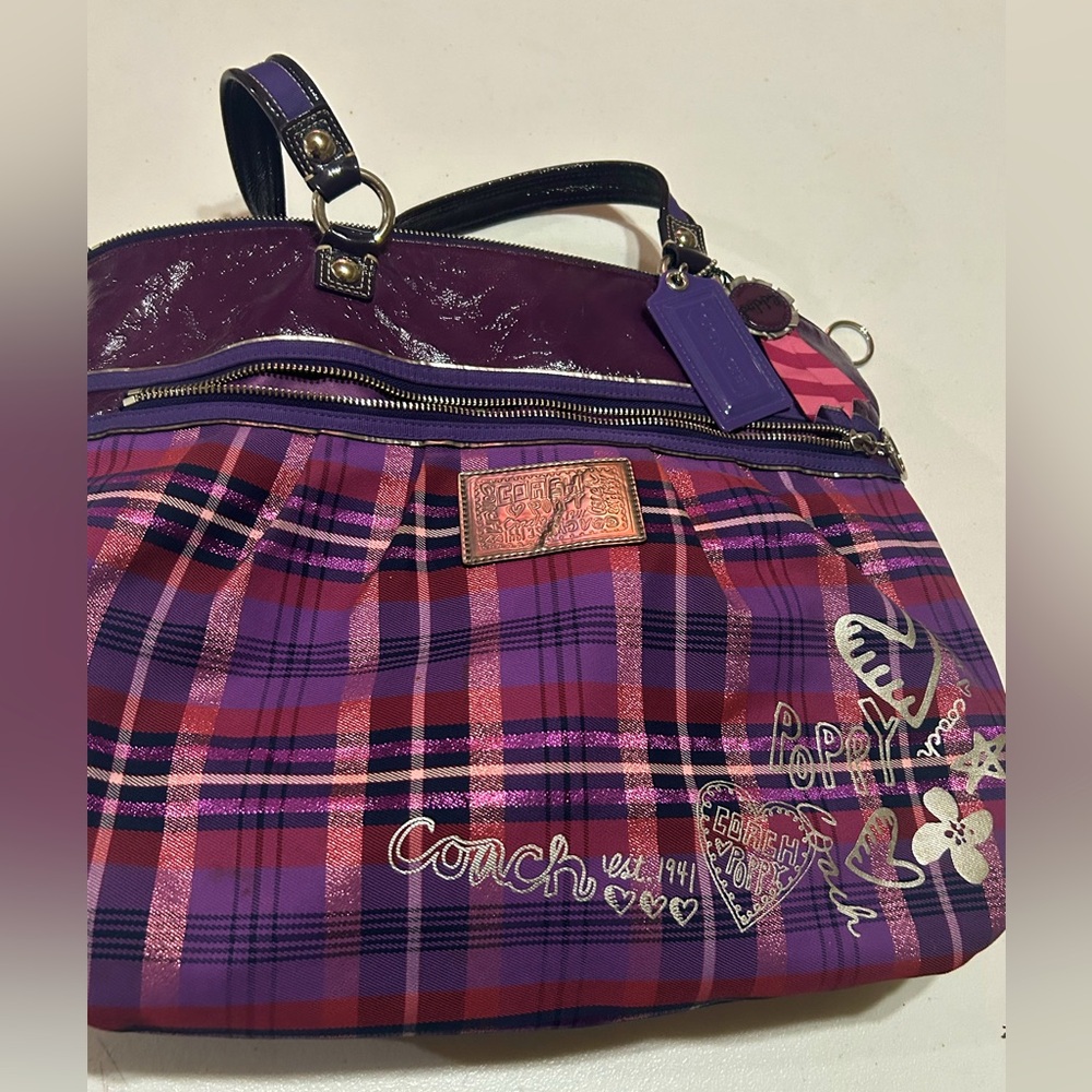 Coach 15886 Poppy Tartan Plaid Glam Tote Bag